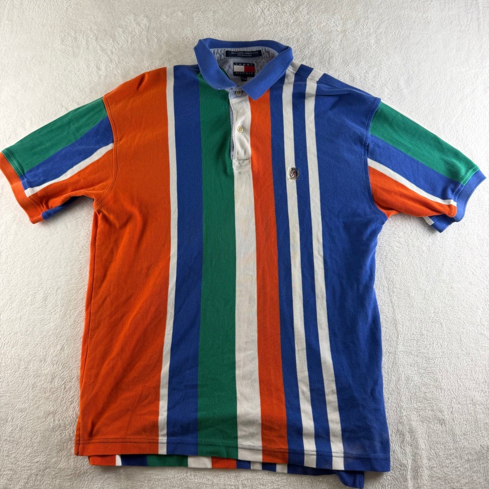 Tommy Hilfiger Vintage Polo Shirt Colorblock Stripe Multicolor Mens Medium 90s
